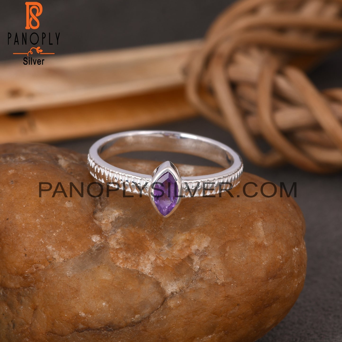 Silver Jewelry Amethyst Marquise 925 Sterling Silver Ring