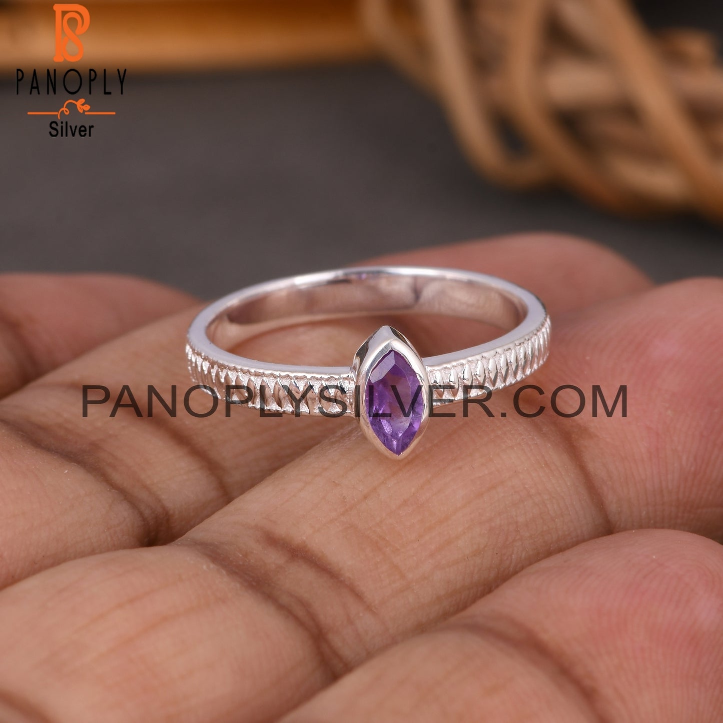 Silver Jewelry Amethyst Marquise 925 Sterling Silver Ring