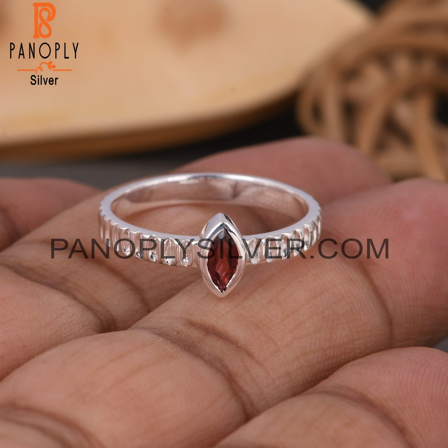 Garnet Marquise 925 Sterling Silver Ring