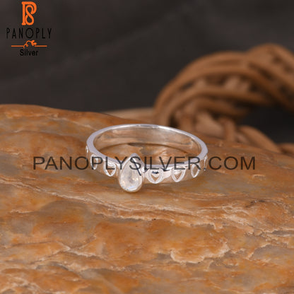Rainbow Moonstone Pear 925 Sterling Silver Ring