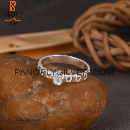Rainbow Moonstone Pear 925 Sterling Silver Ring