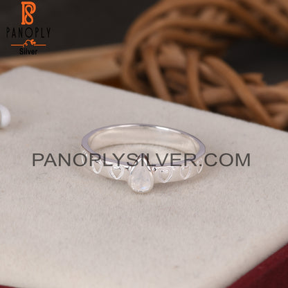 Rainbow Moonstone Pear 925 Sterling Silver Ring