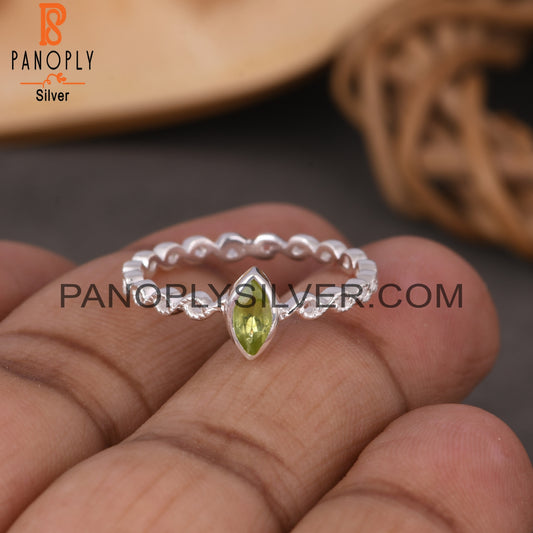 Twist Peridot Marquise 925 Silver Ring