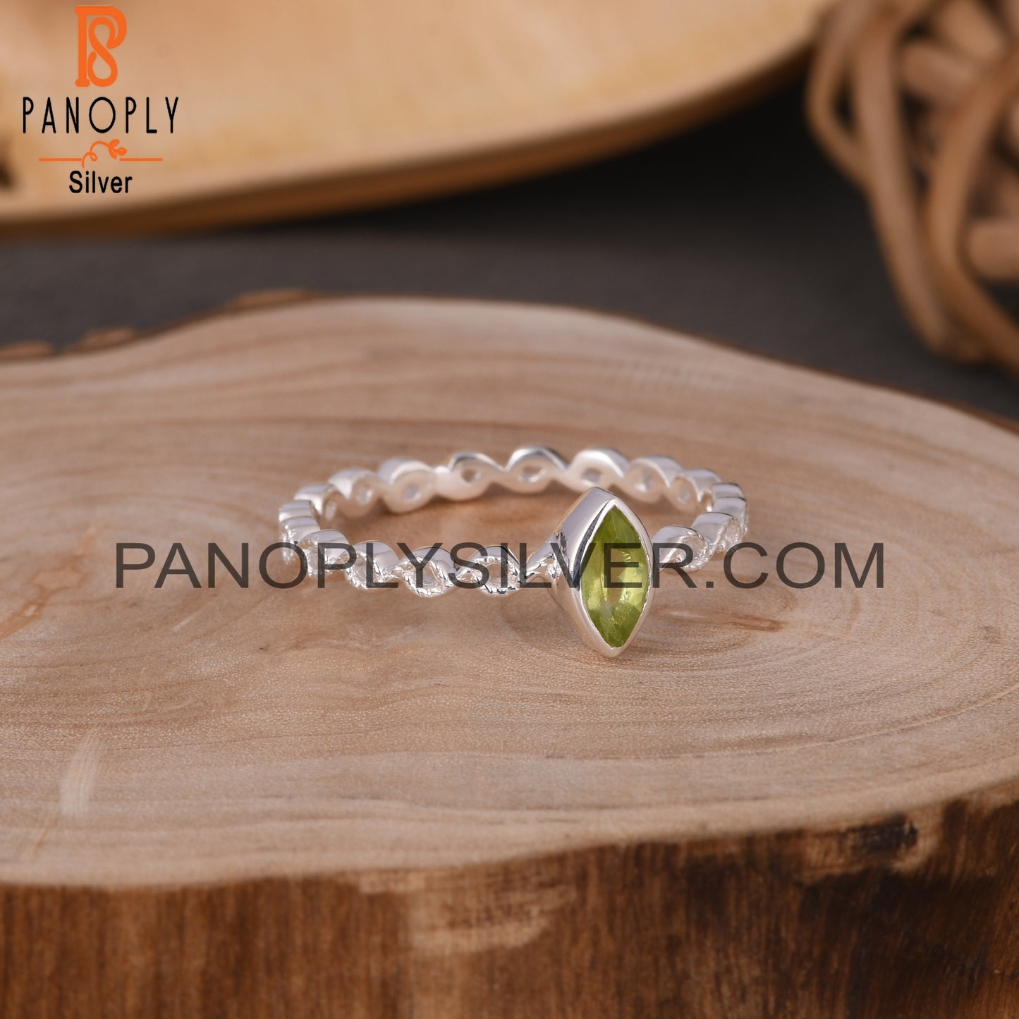 Twist Peridot Marquise 925 Silver Ring