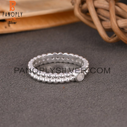 Bead Band Rainbow Moonstone Round 925 Sterling Silver Ring