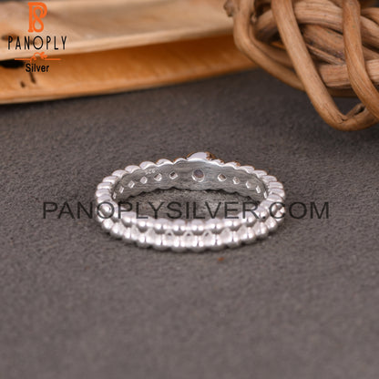 Bead Band Rainbow Moonstone Round 925 Sterling Silver Ring