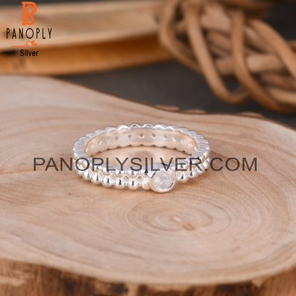 Bead Band Rainbow Moonstone Round 925 Sterling Silver Ring
