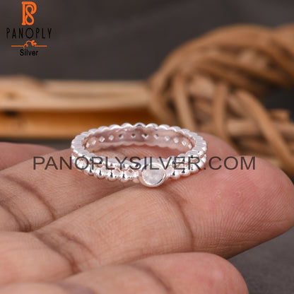 Bead Band Rainbow Moonstone Round 925 Sterling Silver Ring