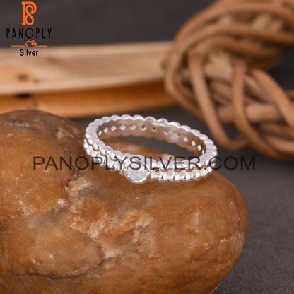 Bead Band Rainbow Moonstone Round 925 Sterling Silver Ring