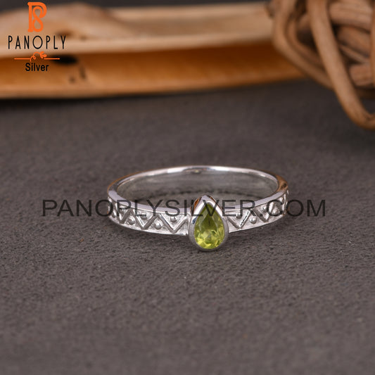 Zig Zag Spinner Peridot Pear 925 Sterling Silver Ring