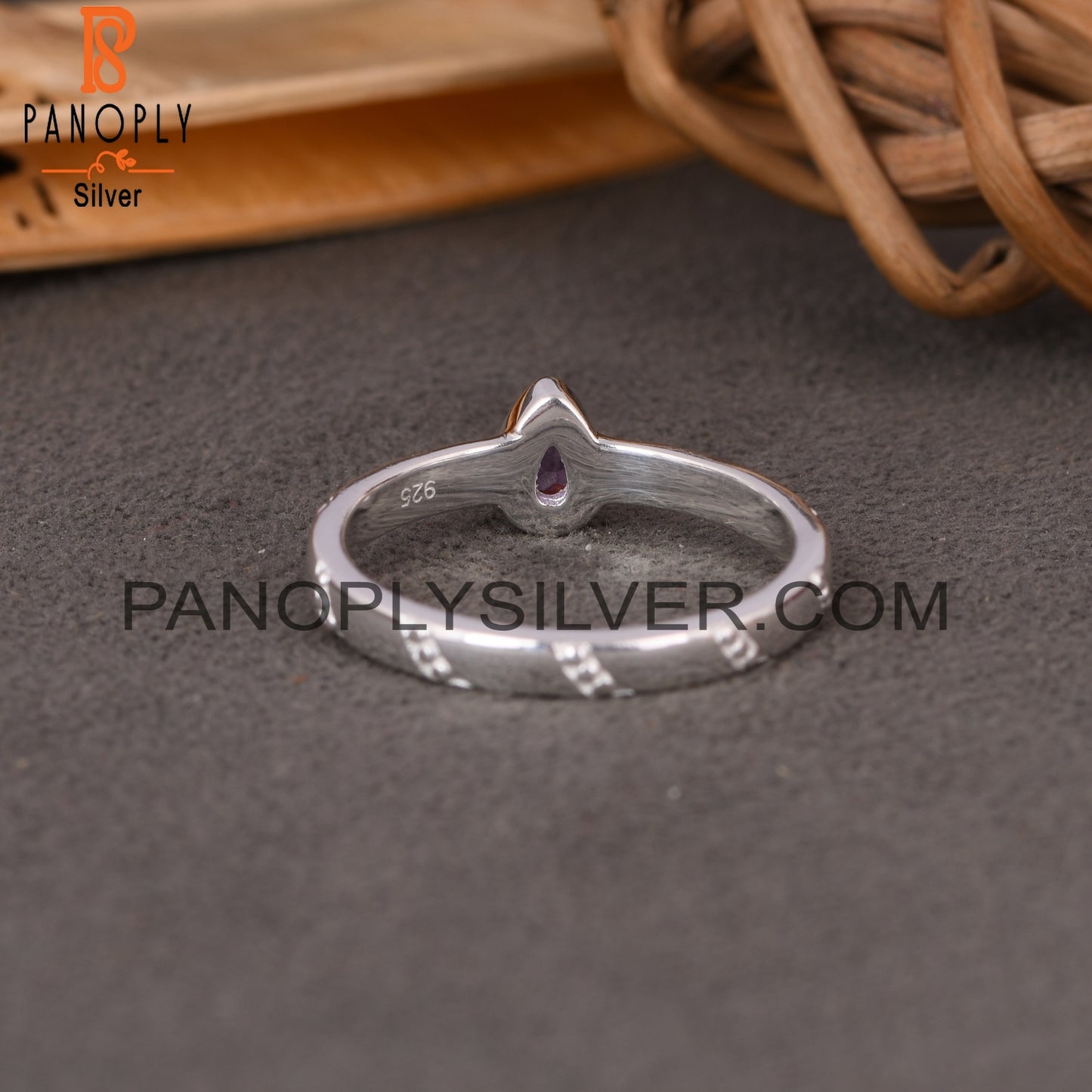 Bead Designer Amethyst Pear 925 Sterling Silver Ring
