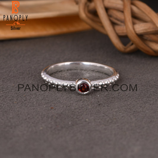 Bead Band Garnet Round 925 Sterling Silver Ball Bnad Ring