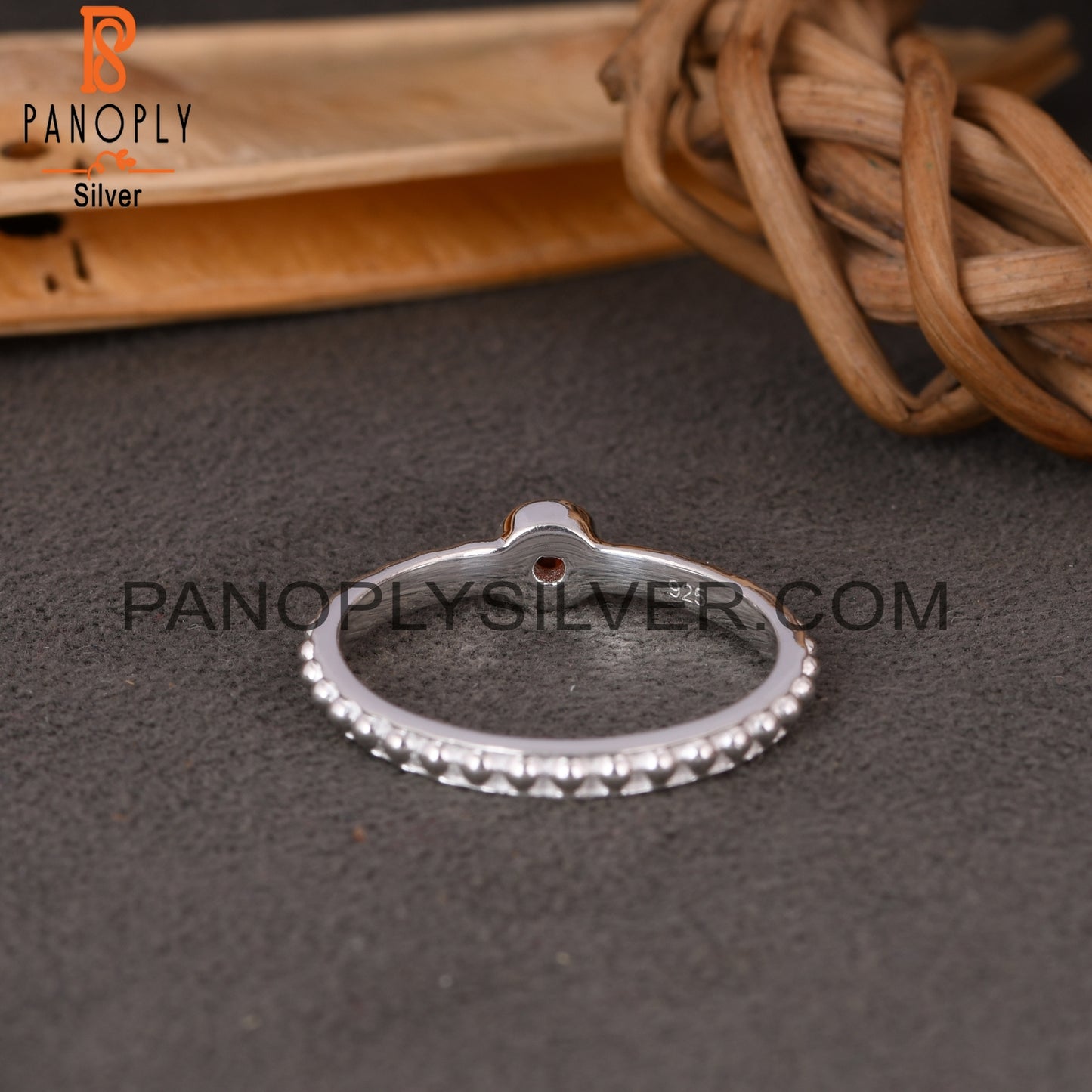 Bead Band Garnet Round 925 Sterling Silver Ball Bnad Ring
