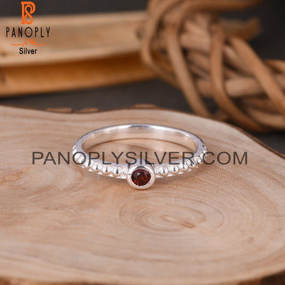 Bead Band Garnet Round 925 Sterling Silver Ball Bnad Ring