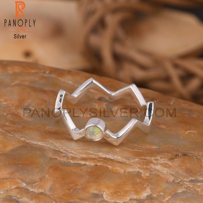 Ethiopian Opal Zig Zag Shape 925 Sterling Silver Ring