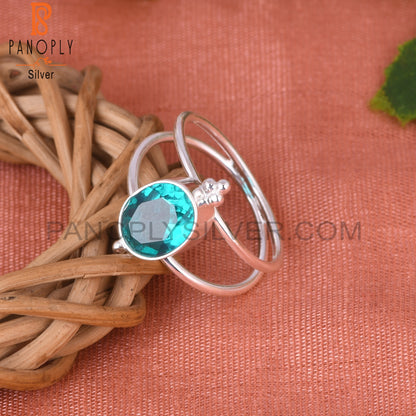 Doublet Santamaria Aquamarine Quartz 925 Silver  Ring