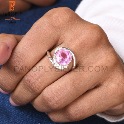 Doublet Kunzite Quartz Round 925 Sterling Silver Ring