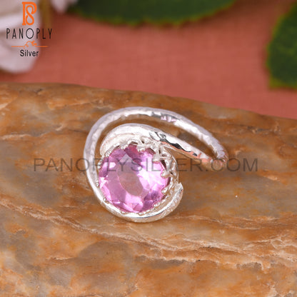 Doublet Kunzite Quartz Round 925 Sterling Silver Ring