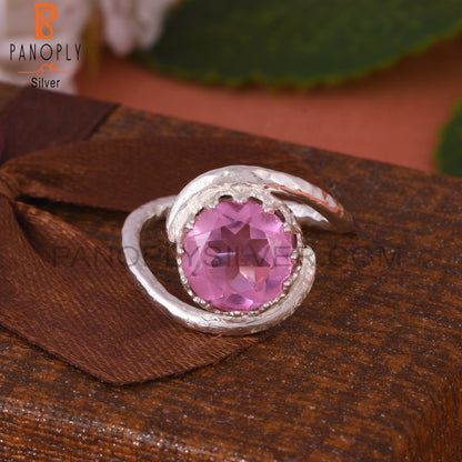 Doublet Kunzite Quartz Round 925 Sterling Silver Ring