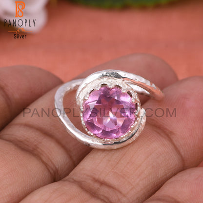 Doublet Kunzite Quartz Round 925 Sterling Silver Ring