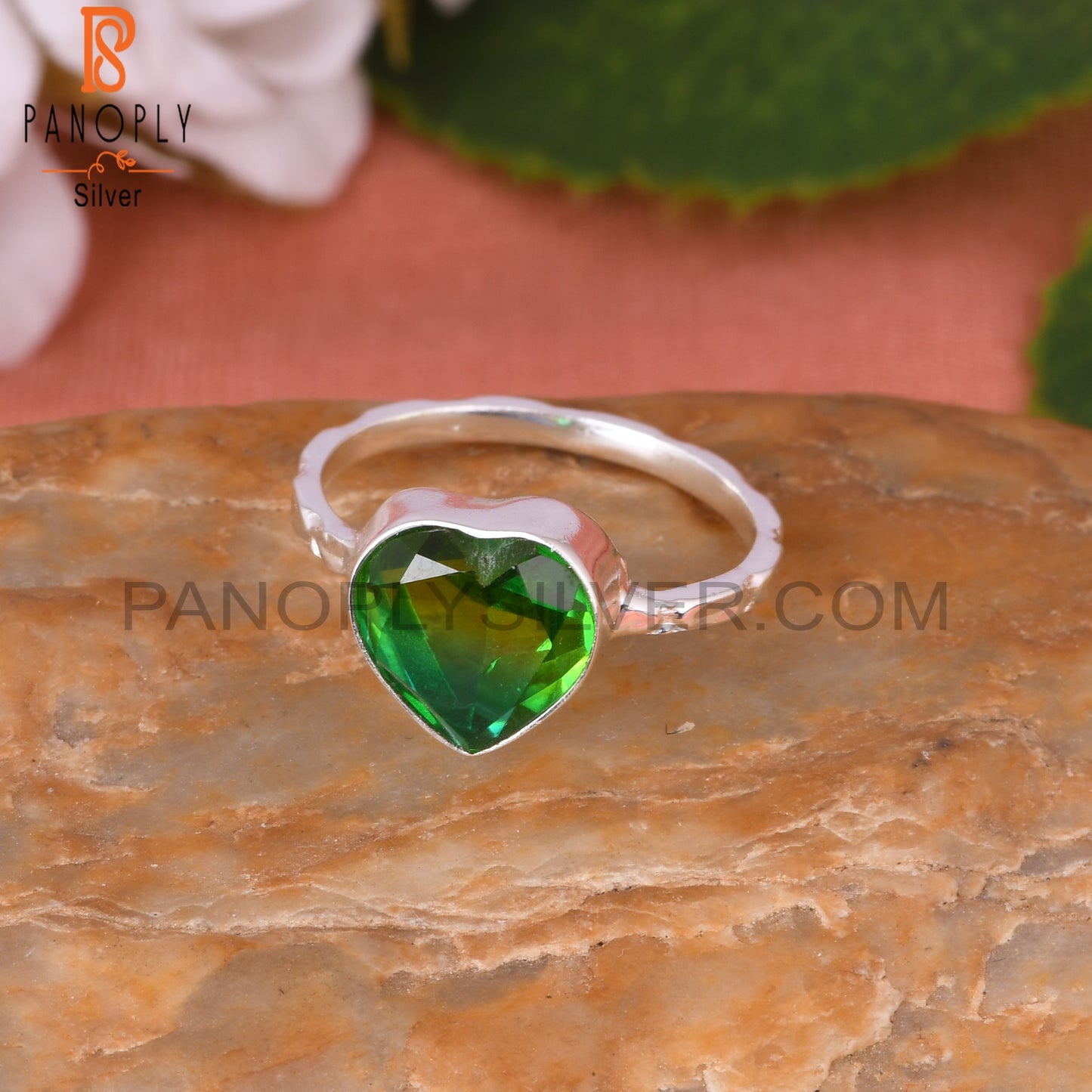 Bio Chrome Diopside Doublet Quartz Heart 925 Ring