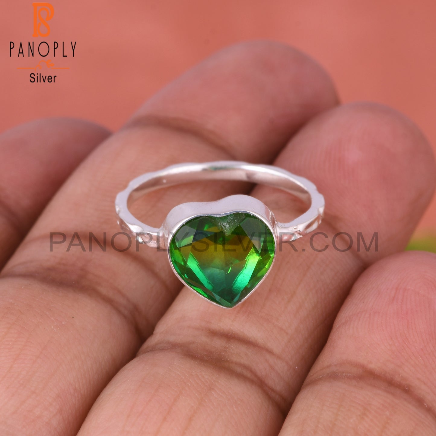 Bio Chrome Diopside Doublet Quartz Heart 925 Ring