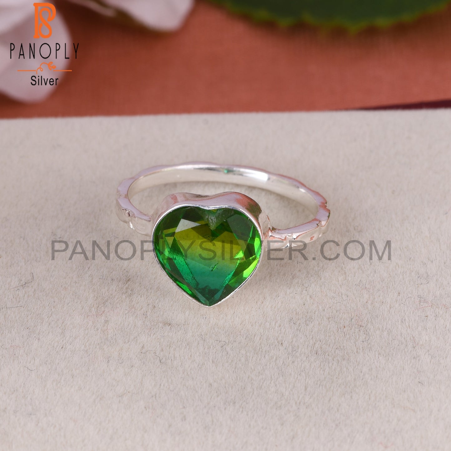 Bio Chrome Diopside Doublet Quartz Heart 925 Ring