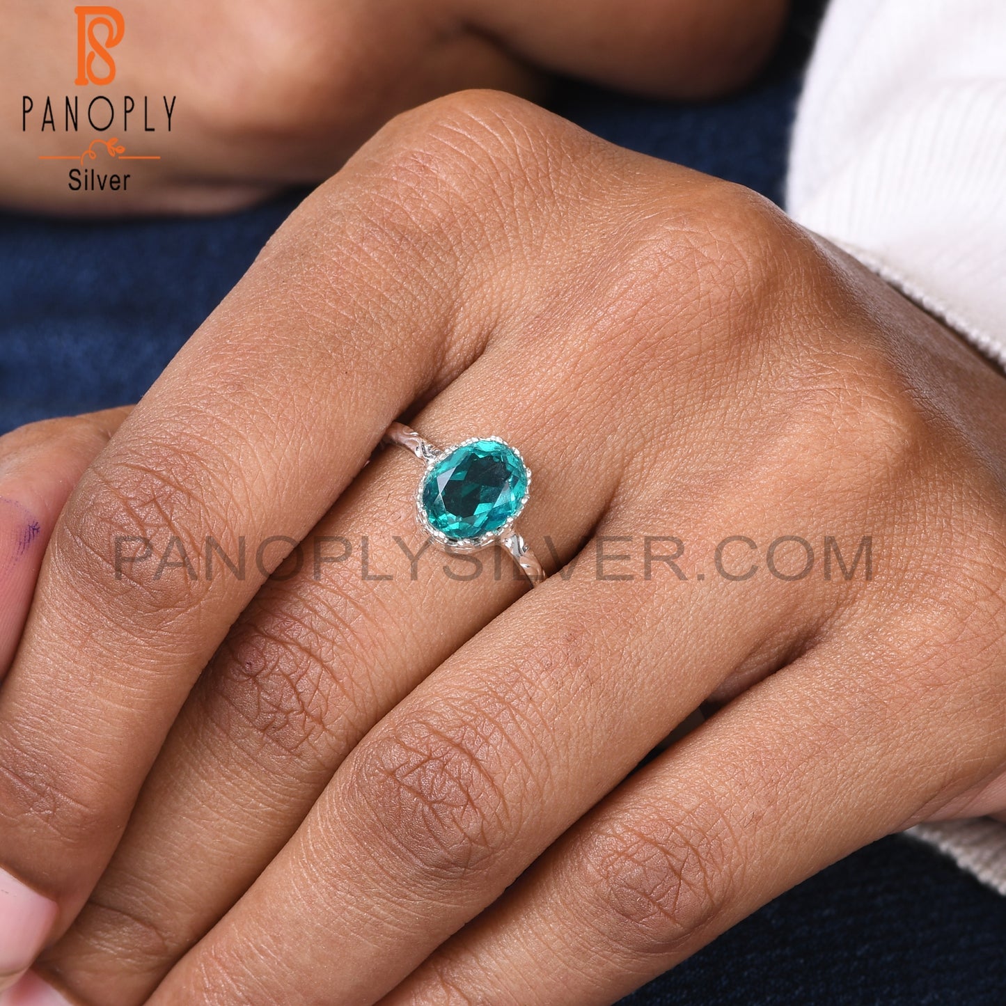 Santamaria Aquamarine Quartz Oval 925 Sterling Silver Ring