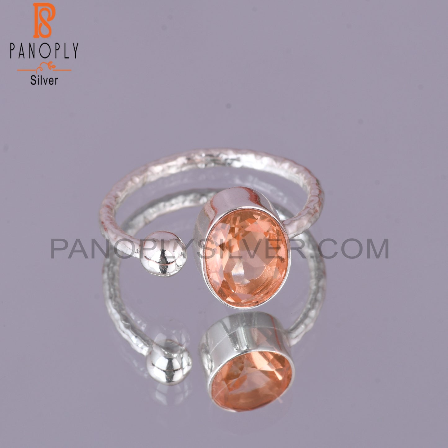 Doublet Morganite Quartz Oval 925 Silver Adjustable Ring