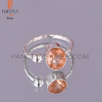 Doublet Morganite Quartz Oval 925 Silver Adjustable Ring
