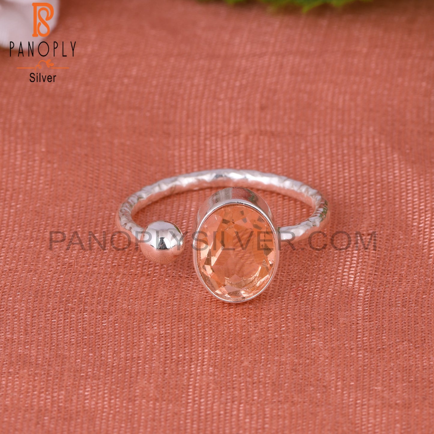Doublet Morganite Quartz Oval 925 Silver Adjustable Ring