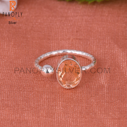 Doublet Morganite Quartz Oval 925 Silver Adjustable Ring
