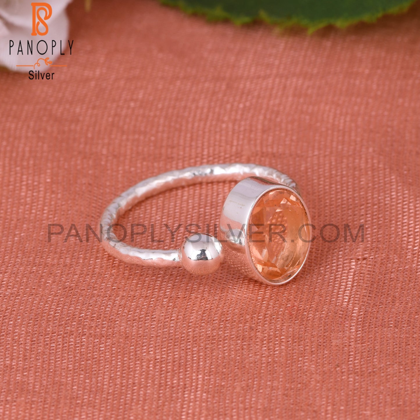 Doublet Morganite Quartz Oval 925 Silver Adjustable Ring