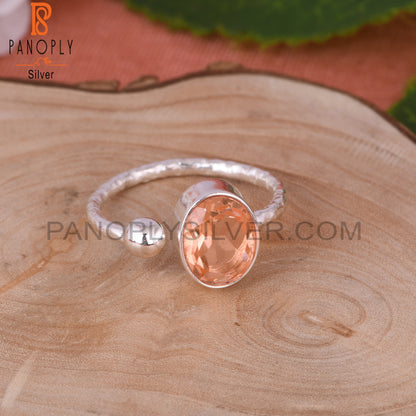 Doublet Morganite Quartz Oval 925 Silver Adjustable Ring