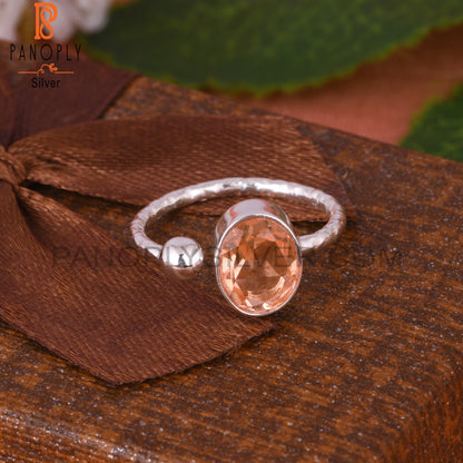 Doublet Morganite Quartz Oval 925 Silver Adjustable Ring