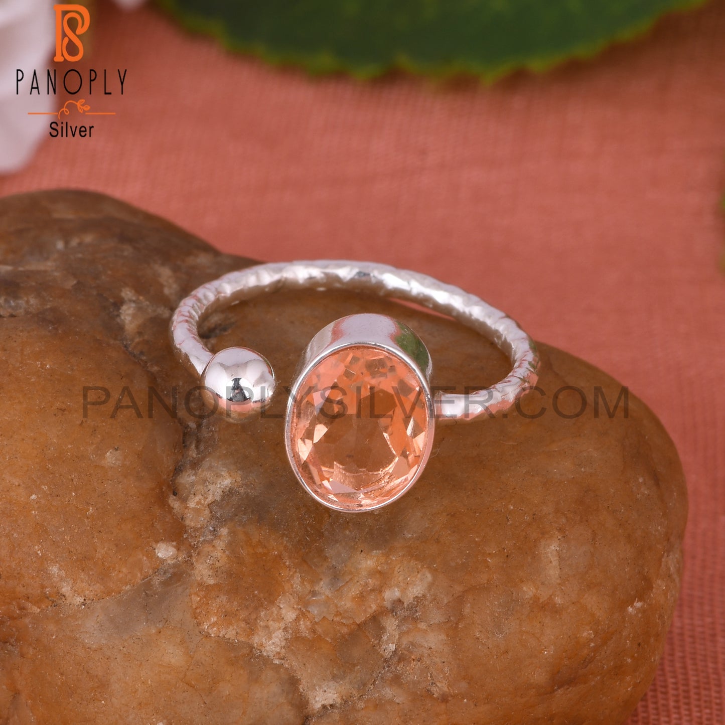 Doublet Morganite Quartz Oval 925 Silver Adjustable Ring