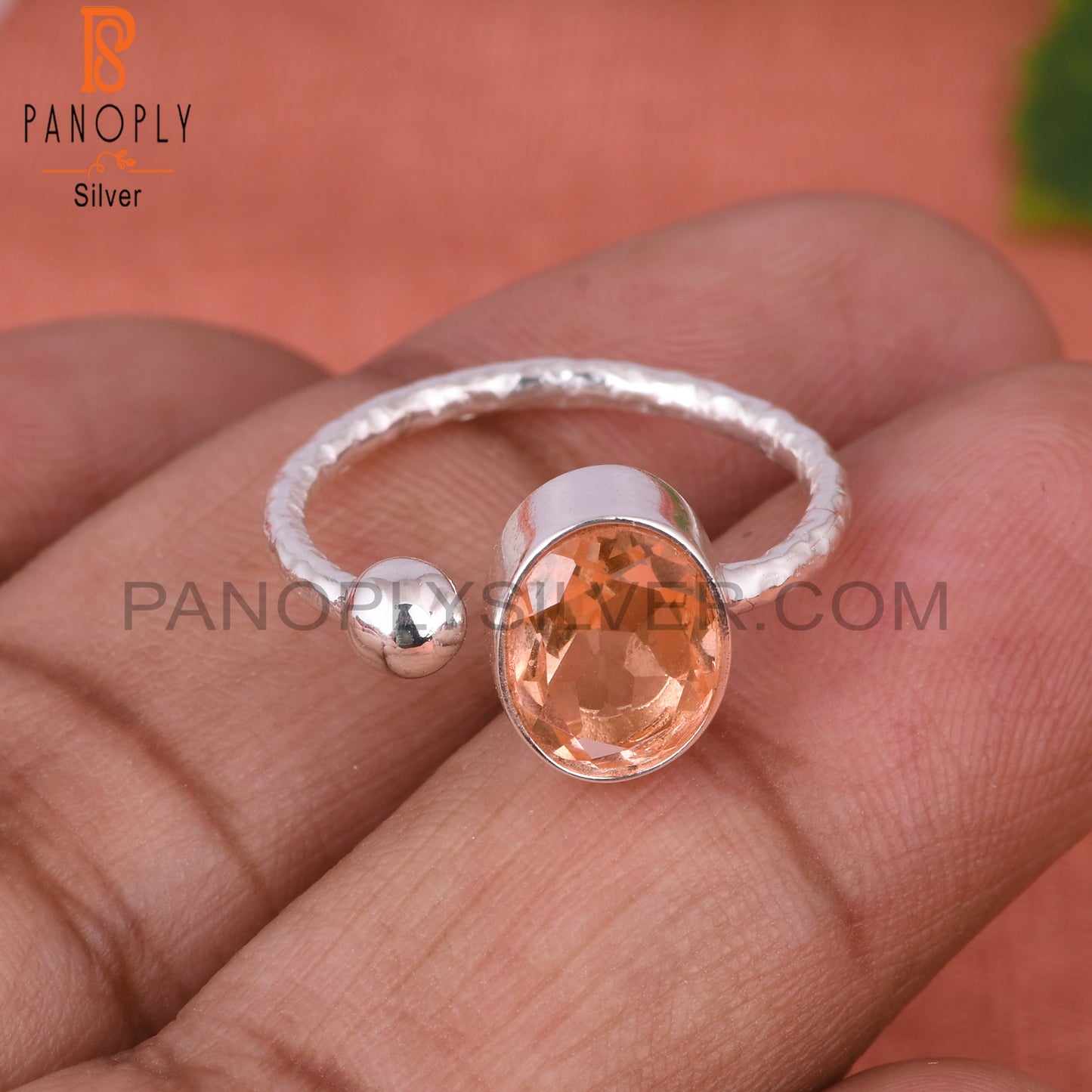 Doublet Morganite Quartz Oval 925 Silver Adjustable Ring