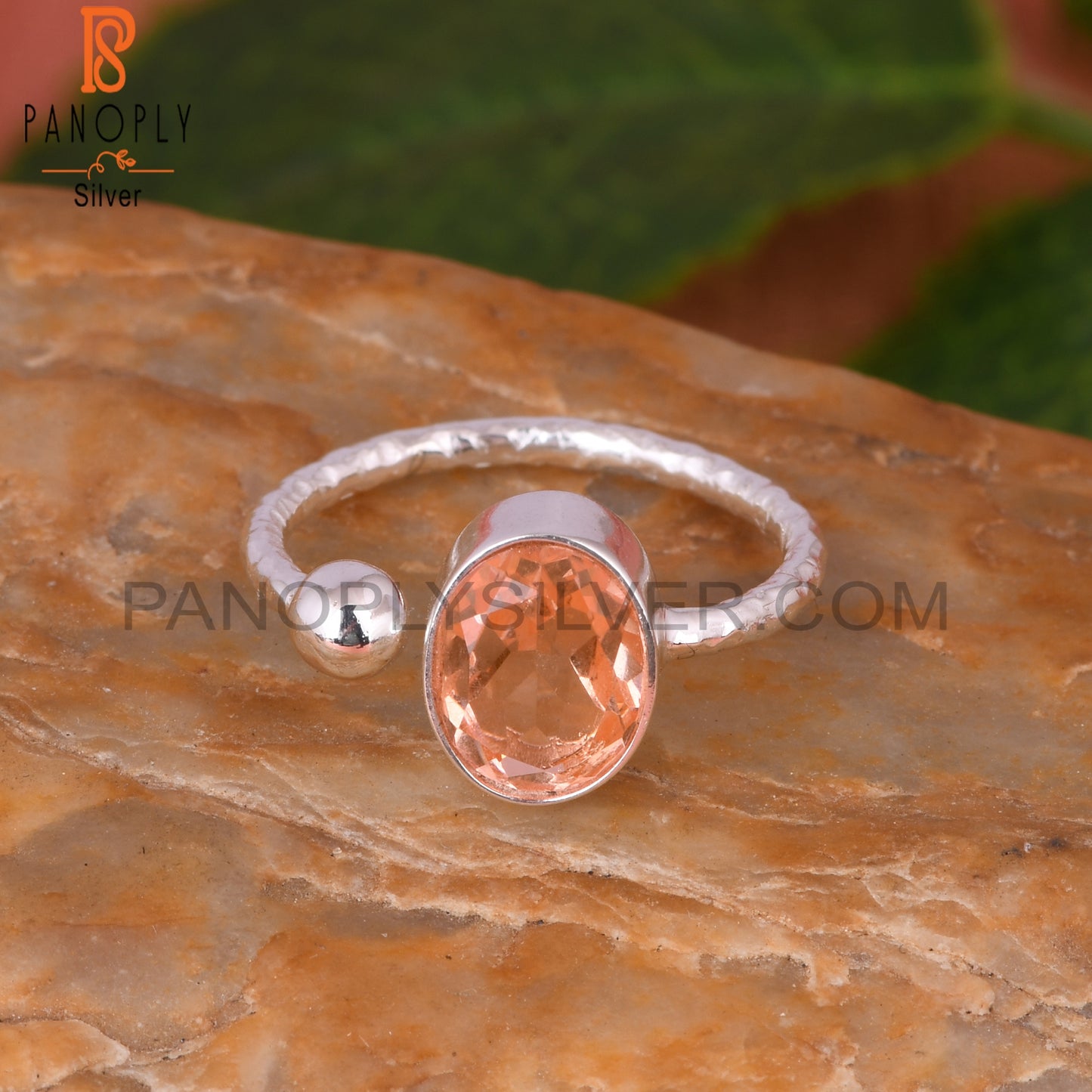 Doublet Morganite Quartz Oval 925 Silver Adjustable Ring