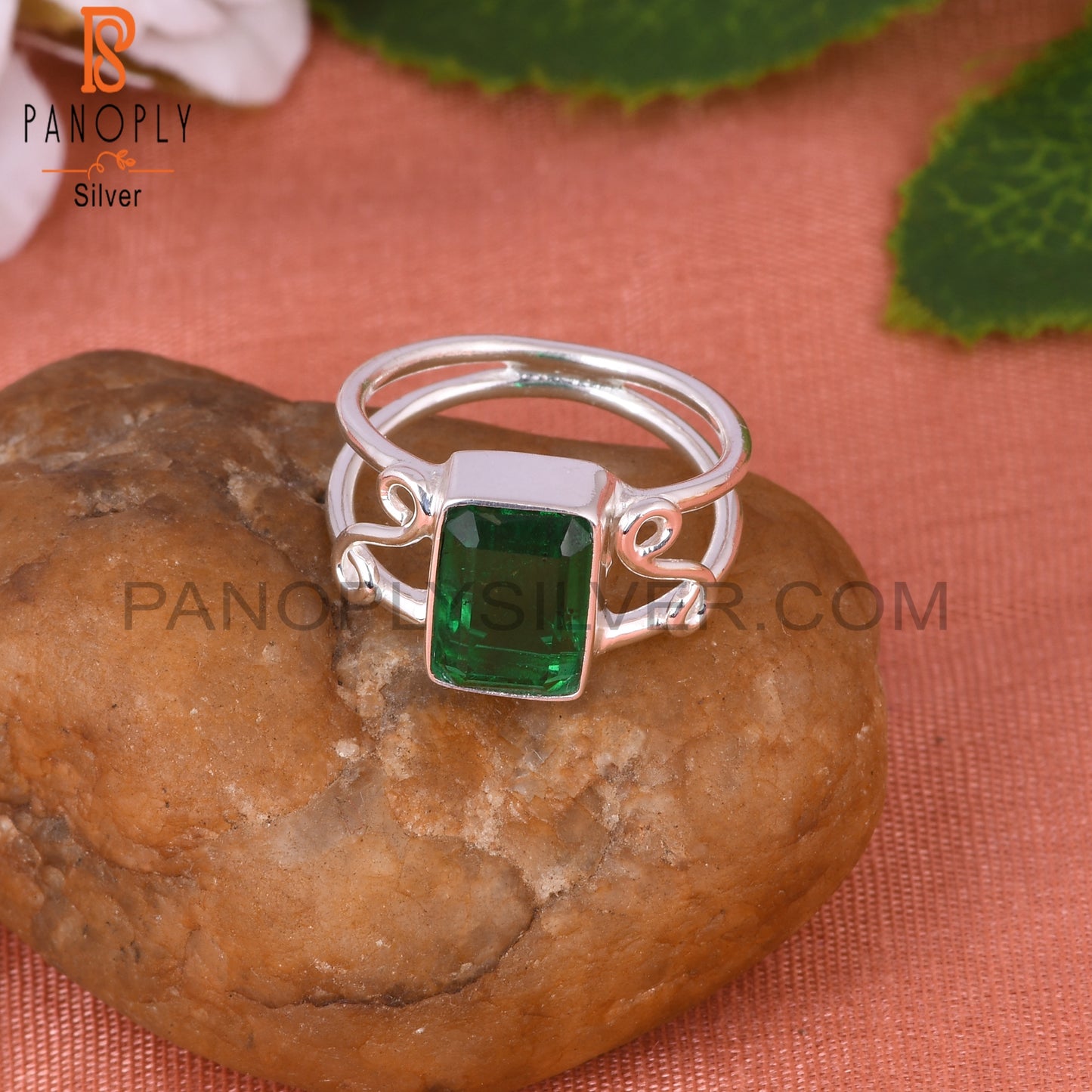Doublet Zambian Emerald Quartz Octagon 925 Silver Ring