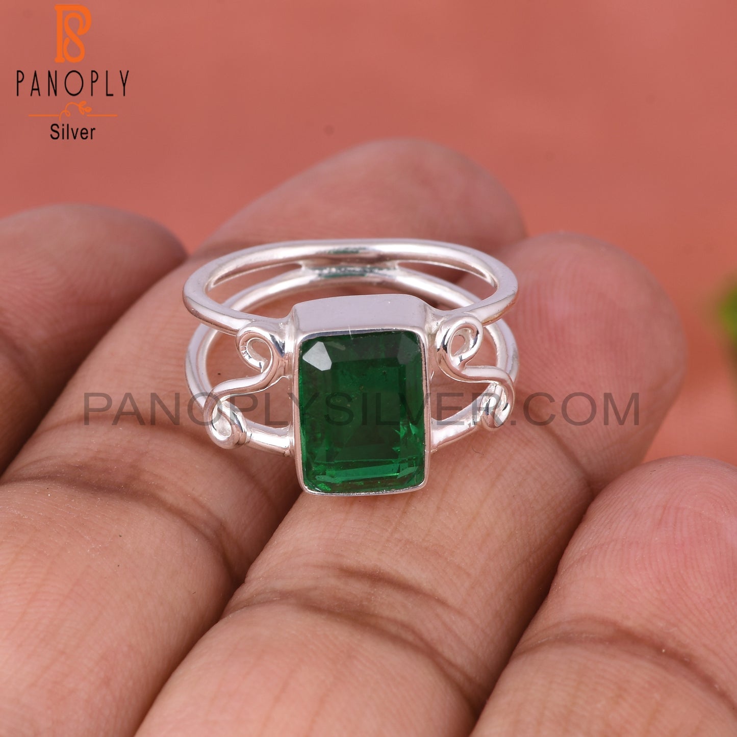 Doublet Zambian Emerald Quartz Octagon 925 Silver Ring