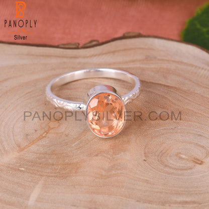 Doublet Morganite Quartz Oval 925 Silver Orange Ring