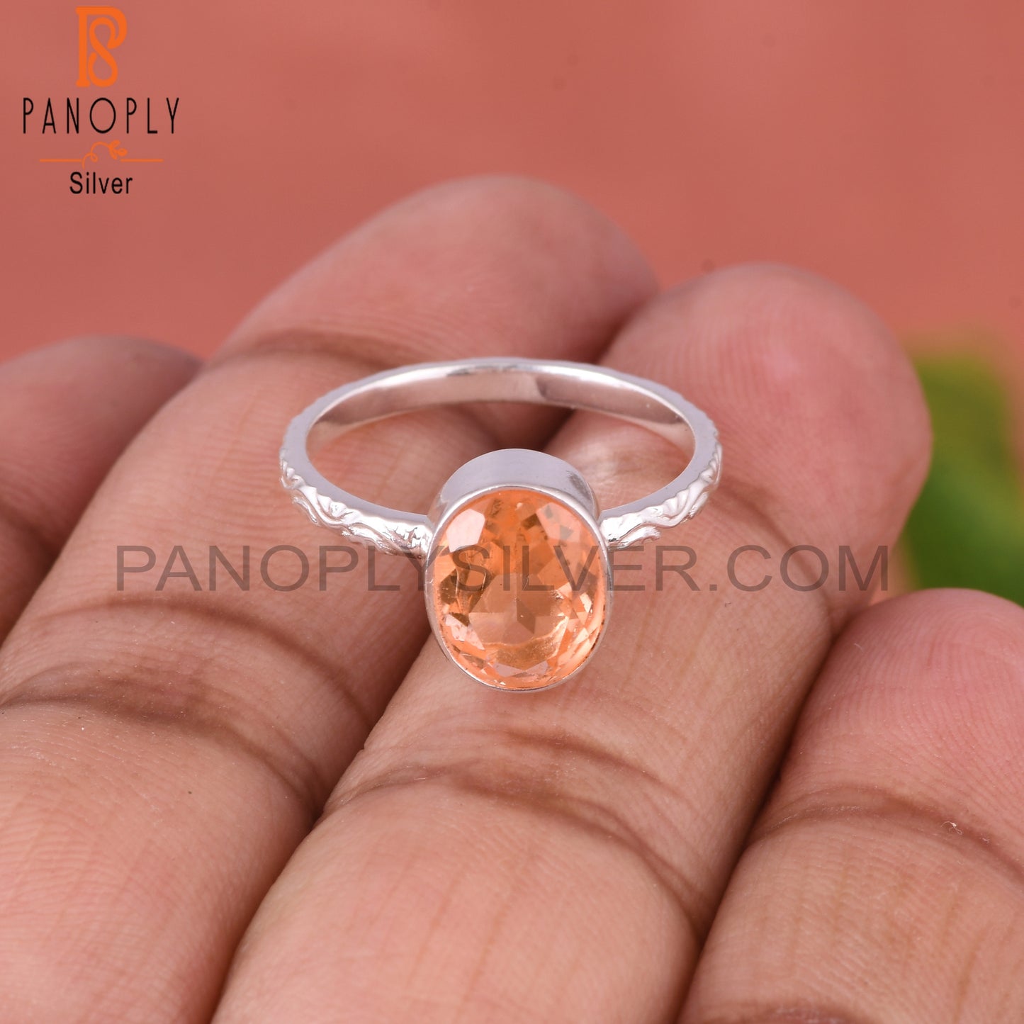 Doublet Morganite Quartz Oval 925 Silver Orange Ring