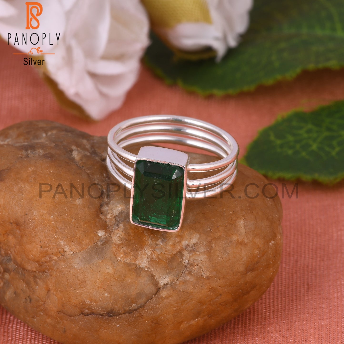 Doublet Zambian Emerald Quartz Octagon 925 Ring