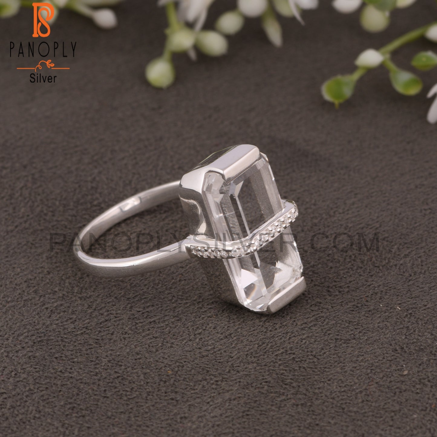 Crystal Quartz & Moissanite Octogan Shape 925 Silver Ring