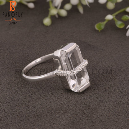 Crystal Quartz & Moissanite Octogan Shape 925 Silver Ring