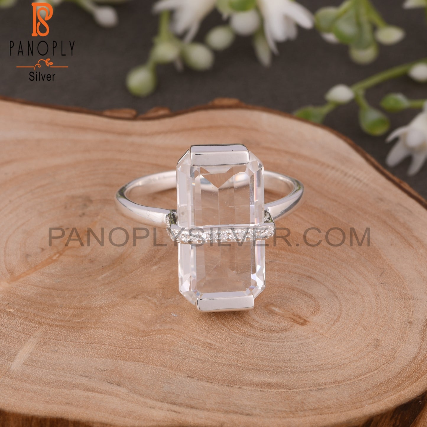 Crystal Quartz & Moissanite Octogan Shape 925 Silver Ring