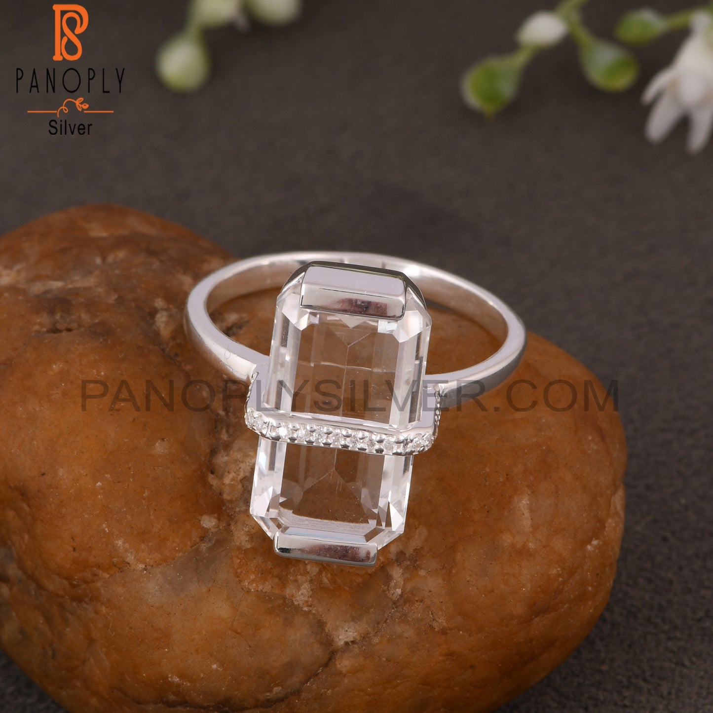 Crystal Quartz & Moissanite Octogan Shape 925 Silver Ring