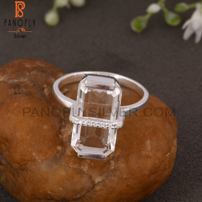 Crystal Quartz & Moissanite Octogan Shape 925 Silver Ring