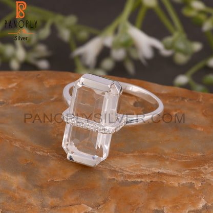 Crystal Quartz & Moissanite Octogan Shape 925 Silver Ring