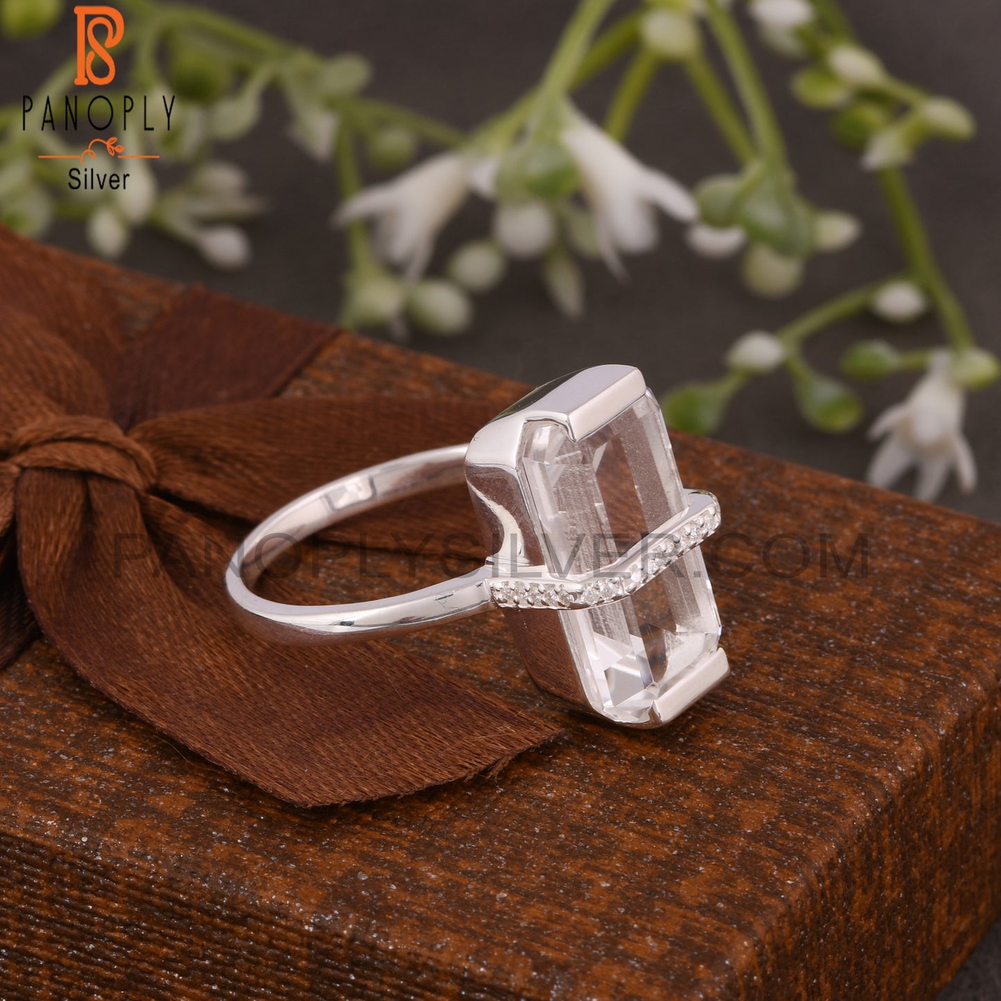 Crystal Quartz & Moissanite Octogan Shape 925 Silver Ring